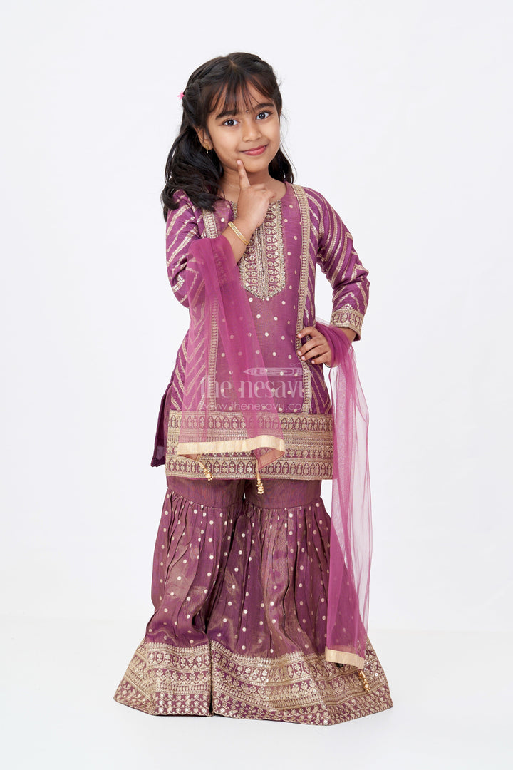 The Nesavu Girls Sharara / Plazo Set Girls Kurta Sharara Set with Heavy Embroidery and Elegant Dupatta for Festive Wear Nesavu 24 (5Y) / Magenta GPS516A-24 Nesavu Girls Kurta Sharara Set Heavy Embroidery Elegant Dupatta Festive Wear