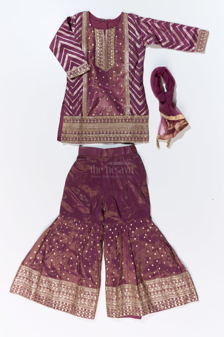 The Nesavu Girls Sharara / Plazo Set Girls Kurta Sharara Set with Heavy Embroidery and Elegant Dupatta for Festive Wear Nesavu Girls Kurta Sharara Set Heavy Embroidery Elegant Dupatta Festive Wear | The Nesavu