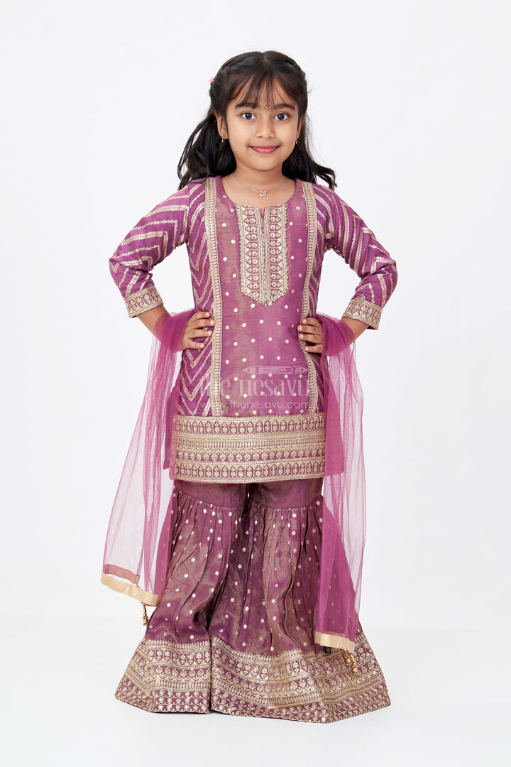 The Nesavu Girls Sharara / Plazo Set Girls Kurta Sharara Set with Heavy Embroidery and Elegant Dupatta for Festive Wear Nesavu Girls Kurta Sharara Set Heavy Embroidery Elegant Dupatta Festive Wear | The Nesavu