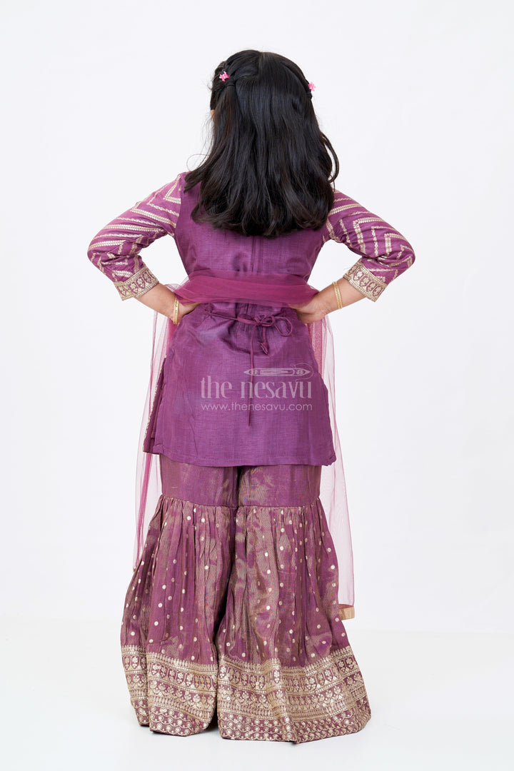 The Nesavu Girls Sharara / Plazo Set Girls Kurta Sharara Set with Heavy Embroidery and Elegant Dupatta for Festive Wear Nesavu Nesavu Girls Kurta Sharara Set Heavy Embroidery Elegant Dupatta Festive Wear