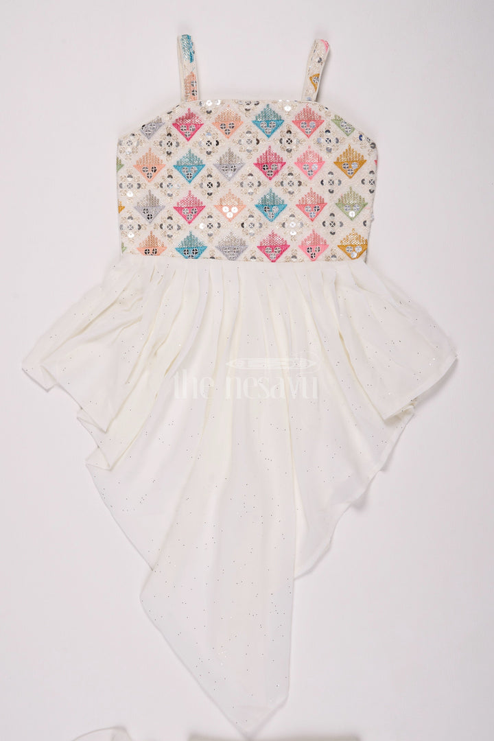The Nesavu Girls Sharara / Plazo Set Girls Sharara Dress with Georgette Embroidery Perfect for Weddings Nesavu Nesavu Girls Sharara Wedding Dress Georgette Embroidery Modern Halter Design