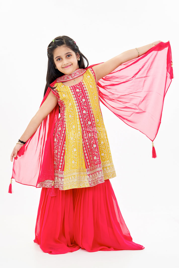 The Nesavu Girls Sharara / Plazo Set Girls Sharara Online with Embroidered Georgette Kurti and Flowy Palazzo Pants Nesavu 24 (5Y) / Pink GPS515A-24 Nesavu Girls Sharara Online Embroidered Kurti Flowy Palazzo Pants