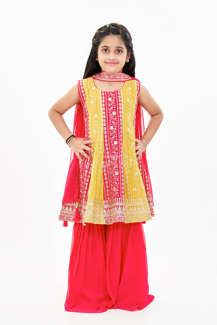 The Nesavu Girls Sharara / Plazo Set Girls Sharara Online with Embroidered Georgette Kurti and Flowy Palazzo Pants Nesavu Nesavu Girls Sharara Online Embroidered Kurti Flowy Palazzo Pants