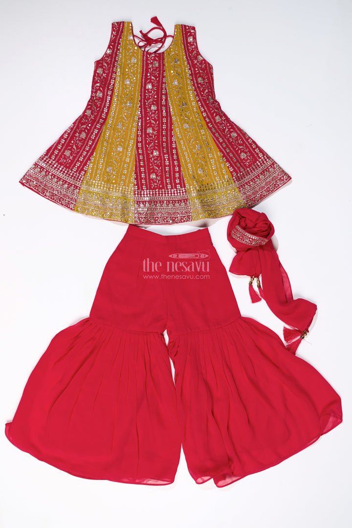The Nesavu Girls Sharara / Plazo Set Girls Sharara Online with Embroidered Georgette Kurti and Flowy Palazzo Pants Nesavu Nesavu Girls Sharara Online Embroidered Kurti Flowy Palazzo Pants