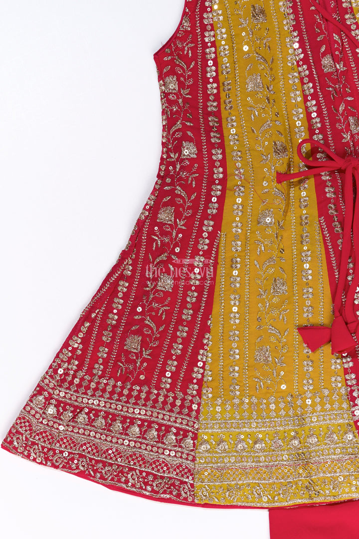 The Nesavu Girls Sharara / Plazo Set Girls Sharara with Embroidered Georgette Kurti and Flowy Palazzo Pants Nesavu Girls Sharara Embroidered Kurti Flowy Palazzo Pants | The Nesavu