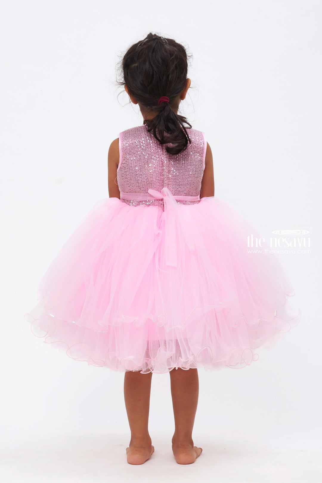 The Nesavu Girls Tutu Frock Girls' Soft Pink Tulle Dress with Sparkling Sequin Embroidery Nesavu Delightful Elegance | Little Baby Frocks for Joyful Moments | The Nesavu
