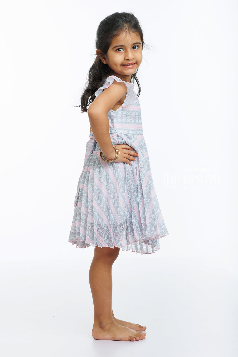 The Nesavu Baby Fancy Frock Girls Summer Breeze Frock with Delicate Floral Stripes Nesavu Charming Floral Striped Girls Frock for Summer Fun | Light and Airy | The Nesavu