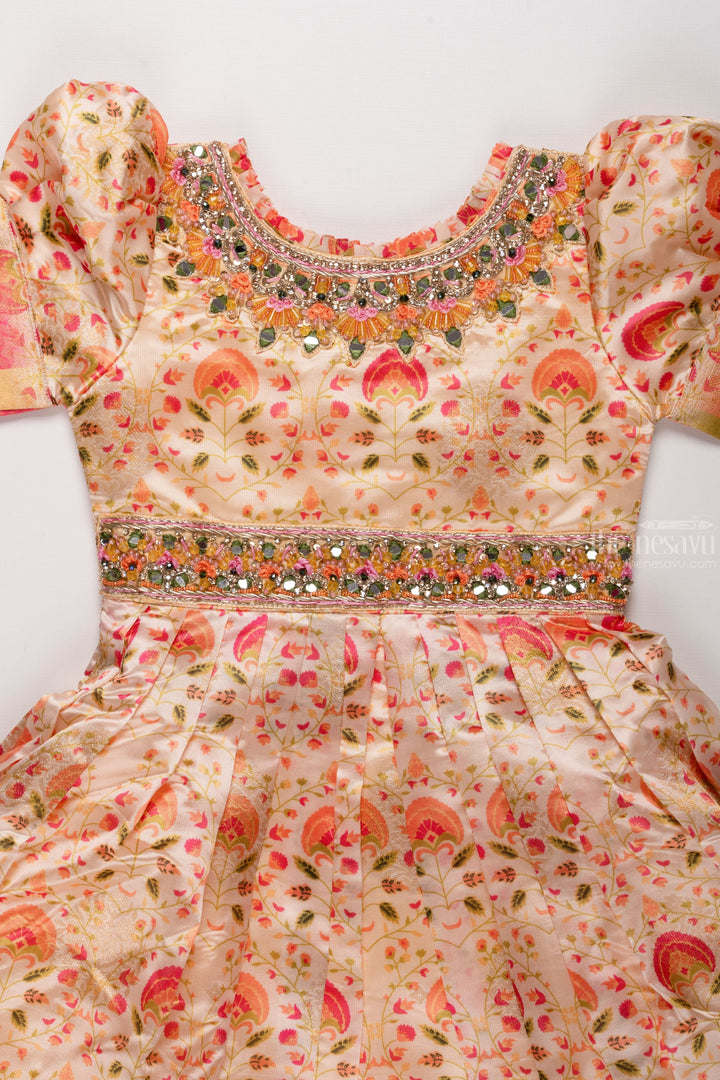 The Nesavu Girls Party Gown Golden Radiance: Girls Mirror Embroidered Yellow Party Gown Nesavu Classic Meets Contemporary | Anarkali Dresses for Little Girls | The Nesavu