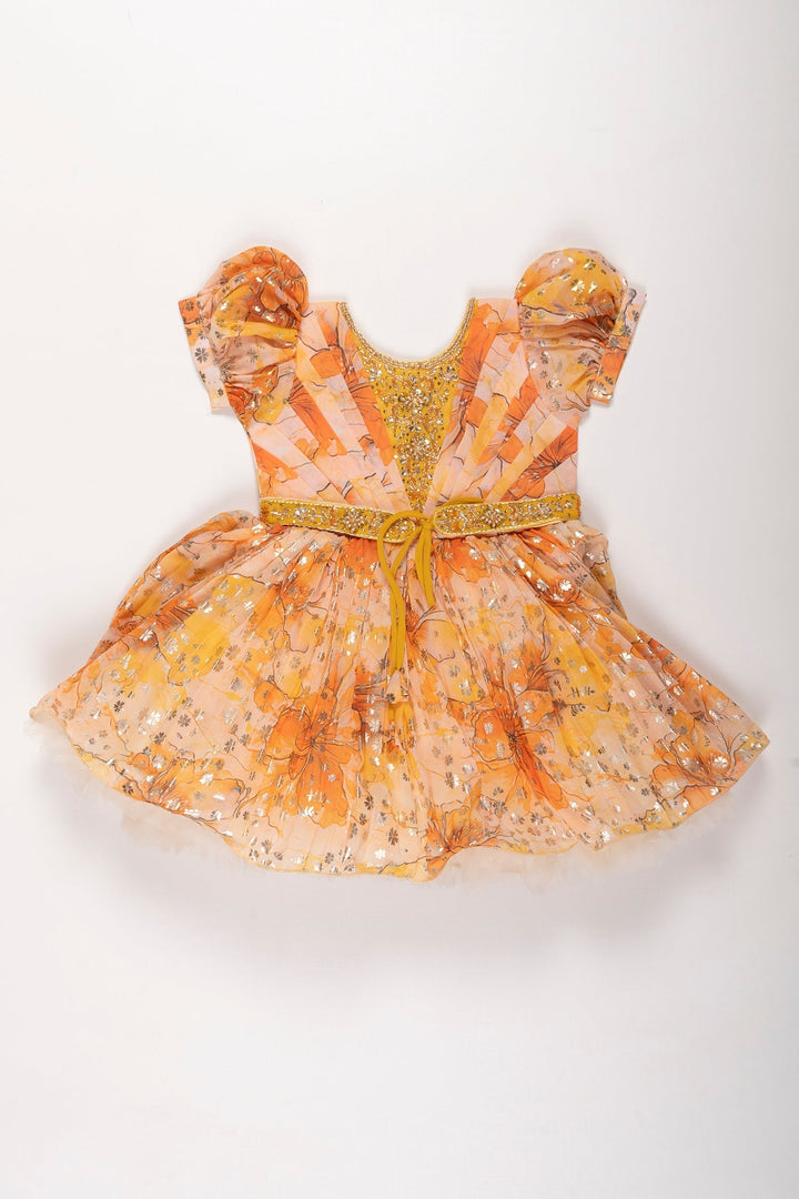 The Nesavu Silk Party Frock Golden Sunshine Yellow Silk Party Frock Nesavu 18 (2Y) / Yellow / Georgette SF746B-18 Yellow Sequin Silk Frock for Girls | Sparkling Party Wear Dress | The Nesavu