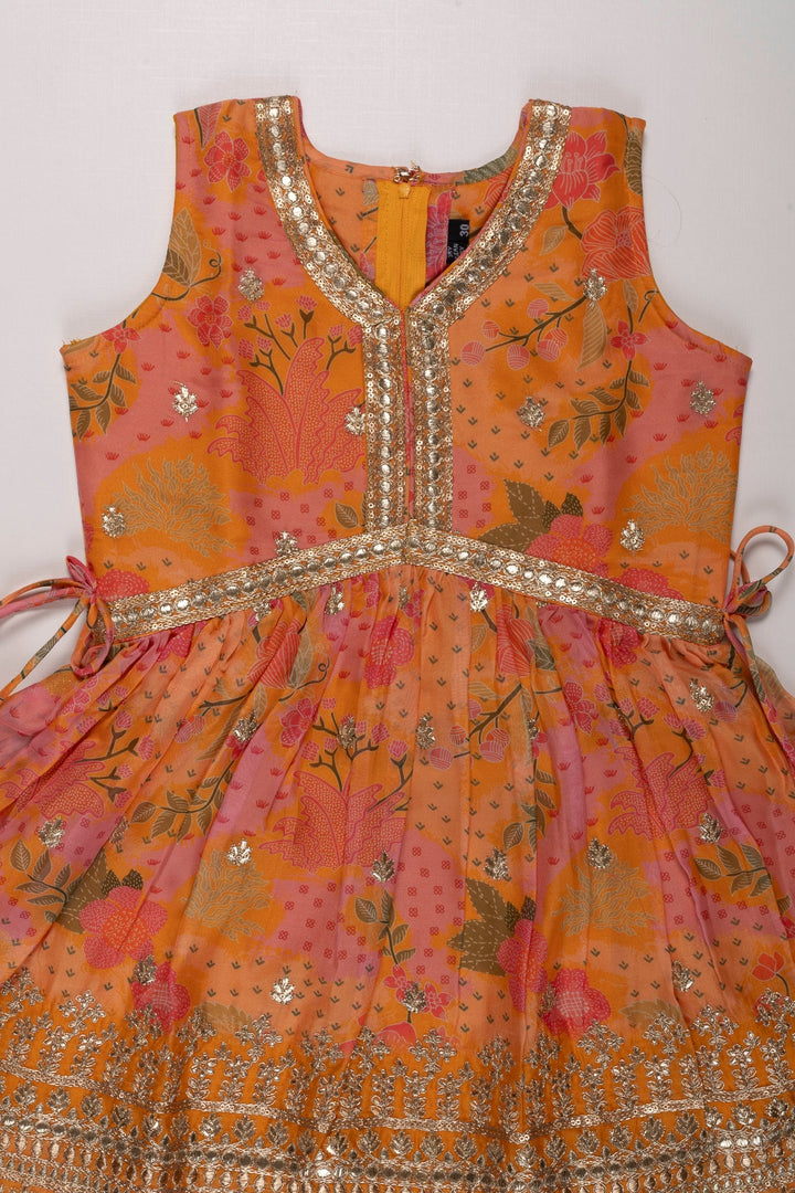 The Nesavu Girls Sharara / Plazo Set Golden Yellow Aliacut Kurti with Gharara Pant Set for Girls Nesavu Festive Yellow Aliacut Kurti & Gharara Set for Girls | Traditional Kids Wear | The Nesavu