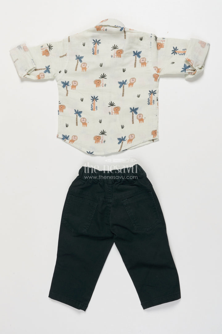 The Nesavu Boys Casual Set Jungle Theme Casual Outfit for Toddler Boys with Printed Shirt and Elastic Pants Nesavu Nesavu jungle theme toddler boys cotton casual outfit digital print shirt elastic pants