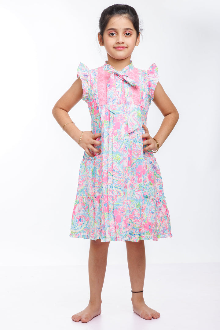 The Nesavu Girls Cotton Frock Kaleidoscope Charm: Vibrant Cotton Frock for the Trendy Girl Nesavu 22 (4Y) / Pink / Cotton GFC1297A-22 Shop Designer Cotton Frocks for Girls | Colorful & Contemporary | The Nesavu