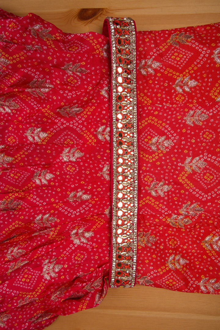 The Nesavu Silk Gown Kids Embroidered Anarkali Bandhani Brilliance in Pink & Orange with Mirror Detailing - Traditional Festive Wear for Girls Nesavu Desi Anarkali For Kids | Designer Anarkali For Girls | The Nesavu
