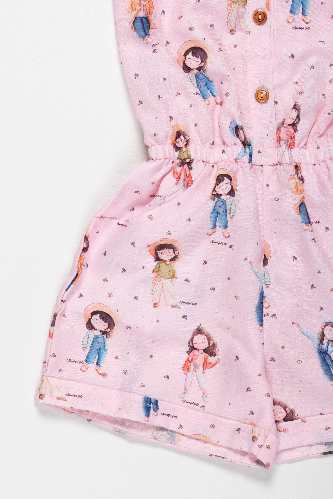 The Nesavu Baby Casual Sets Little Adventurer Chic Romper in Pastel Pink - Girls Playtime Collection Nesavu Pastel Pink Playful Character Romper for Active Girls | Comfort Meets Style | The Nesavu