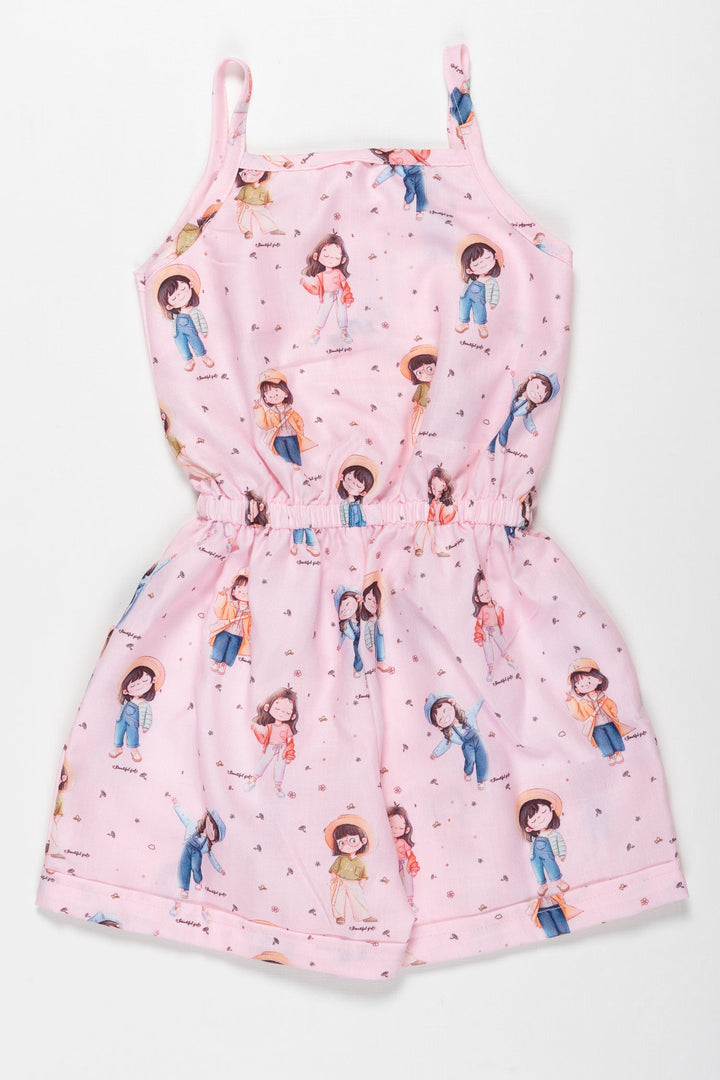 The Nesavu Baby Casual Sets Little Adventurer Chic Romper in Pastel Pink - Girls Playtime Collection Nesavu Pastel Pink Playful Character Romper for Active Girls | Comfort Meets Style | The Nesavu