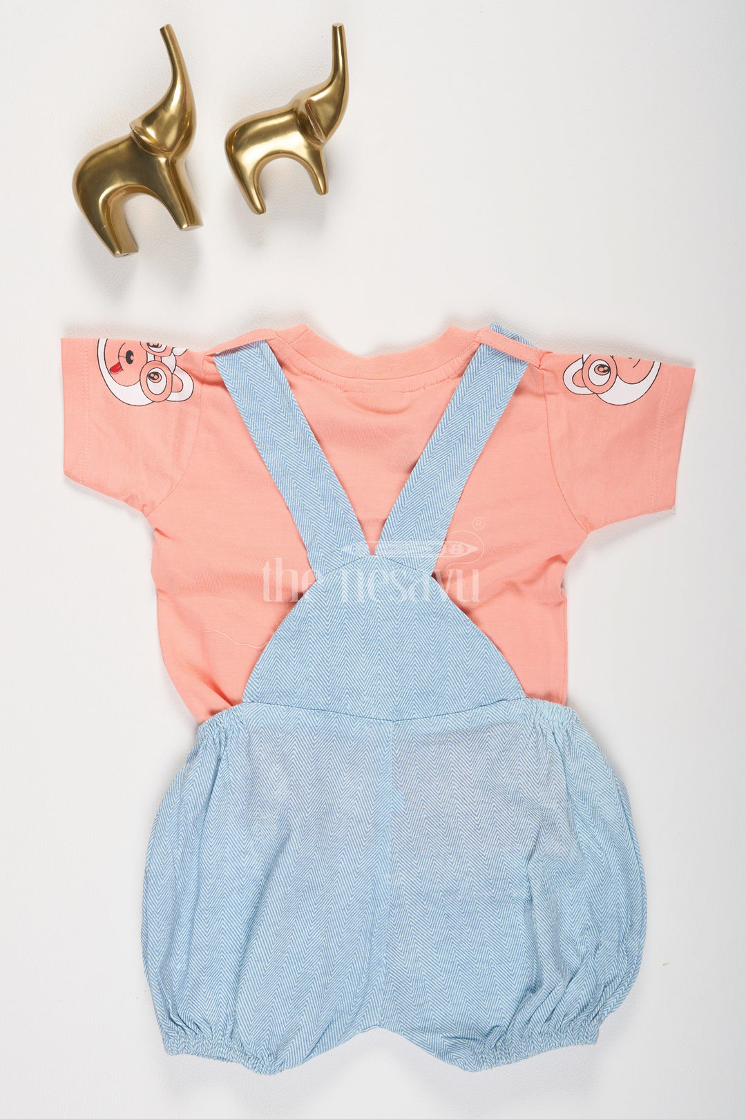 The Nesavu Baby Dungarees Multicolor Peach and Blue Baby Dungaree Set with Zebra Face Design for Boys Nesavu Peach Blue Multicolor Baby Dungaree Set Zebra Face Boys Nesavu Playful Outfit