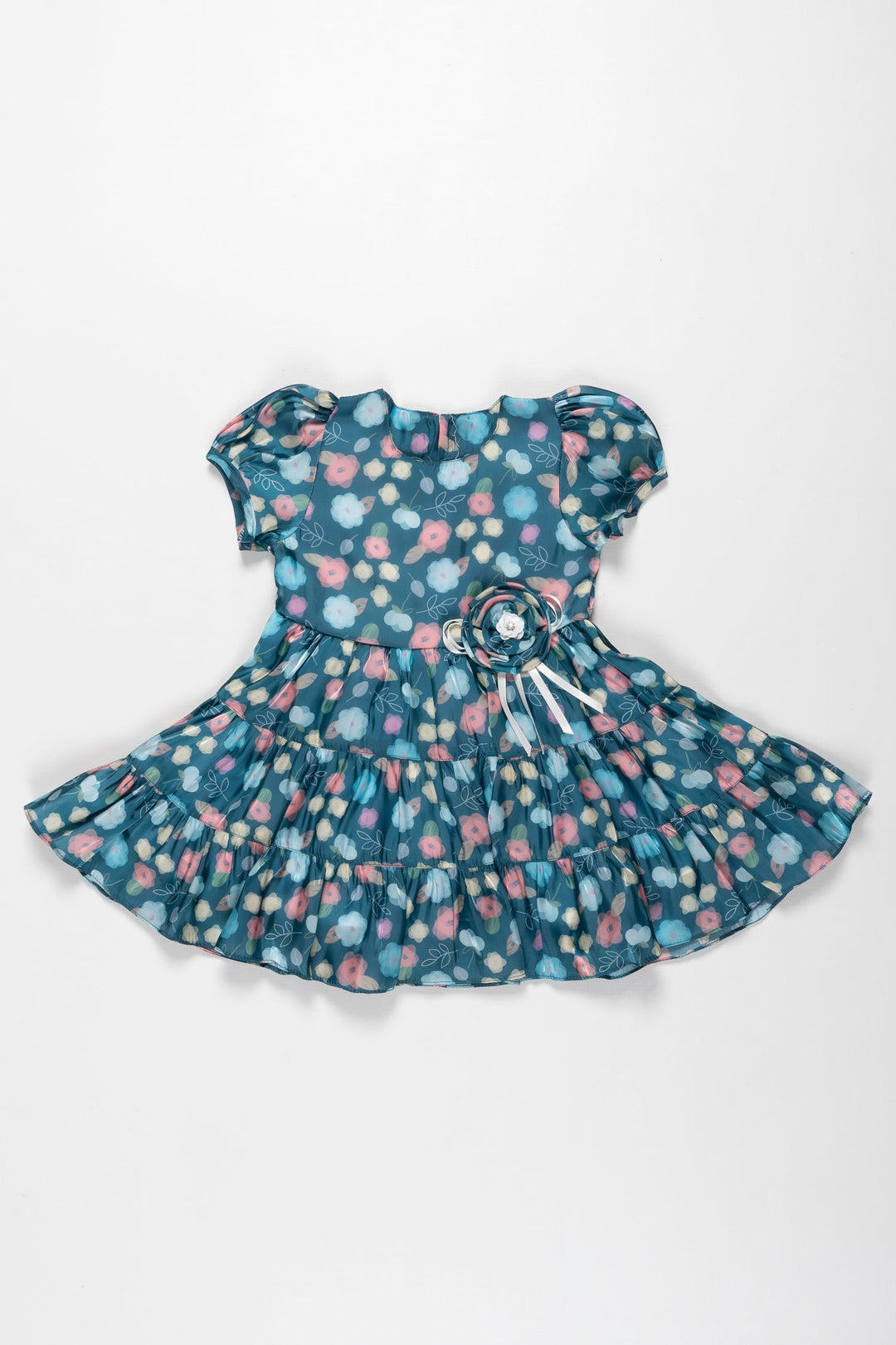 The Nesavu Baby Fancy Frock Mystical Meadow Green Organza Frock for Baby Girls - Floral Elegance Nesavu 14 (6M) / Green / Organza BFJ524B-14 Elegant Green Floral Organza Dress for Infants | Perfect for Celebrations | The Nesavu