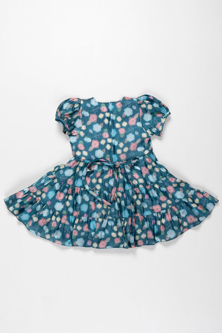 The Nesavu Baby Fancy Frock Mystical Meadow Green Organza Frock for Baby Girls - Floral Elegance Nesavu Elegant Green Floral Organza Dress for Infants | Perfect for Celebrations | The Nesavu