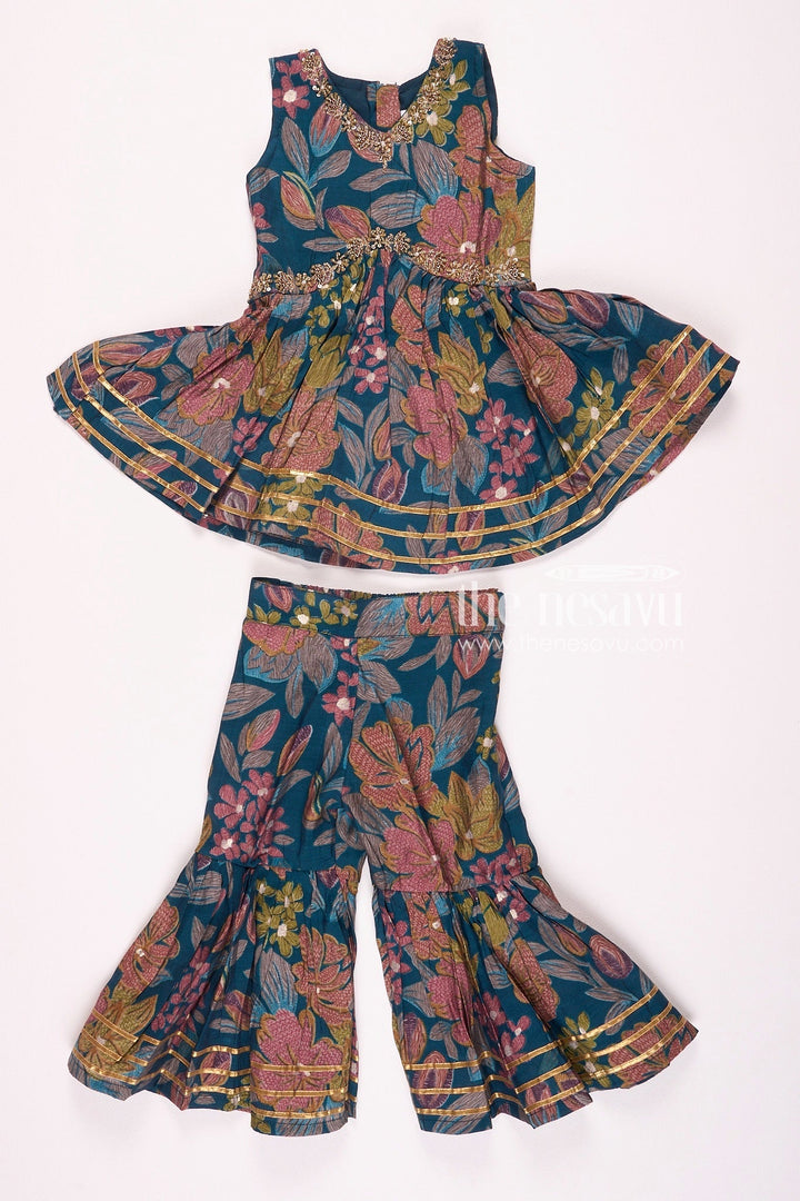 The Nesavu Girls Sharara / Plazo Set Nesavu Modal Silk Printed Sharara Plazo Top Dress for Girls Navratri Festive Wear Nesavu 16 (1Y) / Blue GPS310A-16 Nesavu Modal Silk Sharara Plazo Top Dress for Girls | Navratri Festive Wear