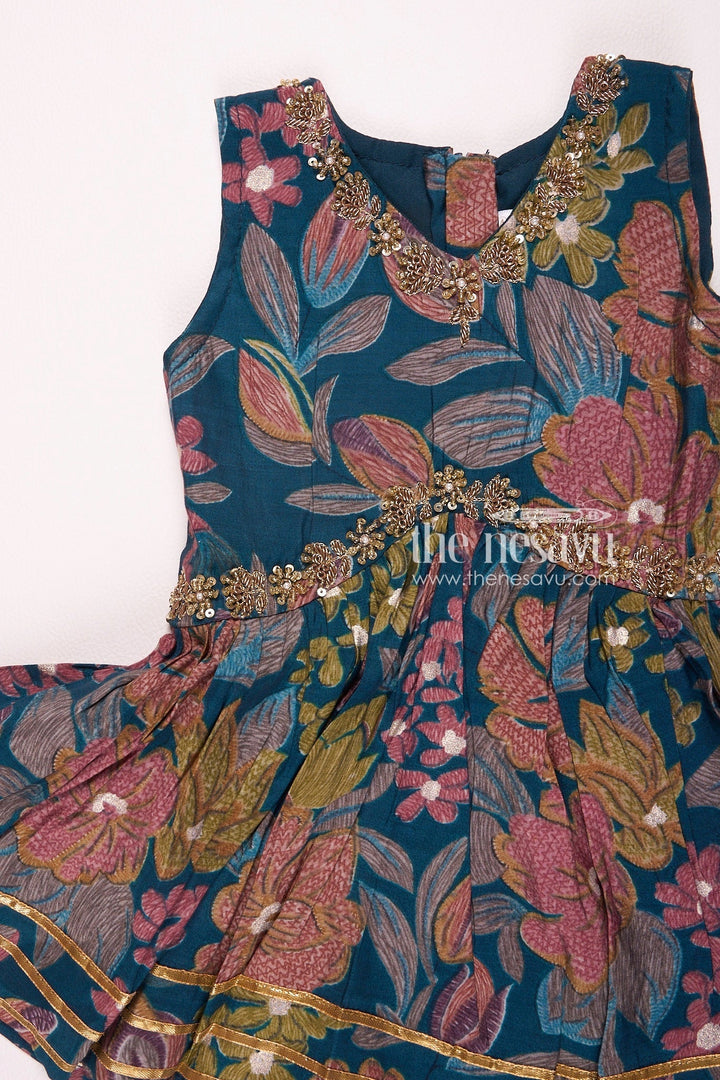 The Nesavu Girls Sharara / Plazo Set Nesavu Modal Silk Printed Sharara Plazo Top Dress for Girls Navratri Festive Wear Nesavu Nesavu Modal Silk Sharara Plazo Top Dress for Girls | Navratri Festive Wear