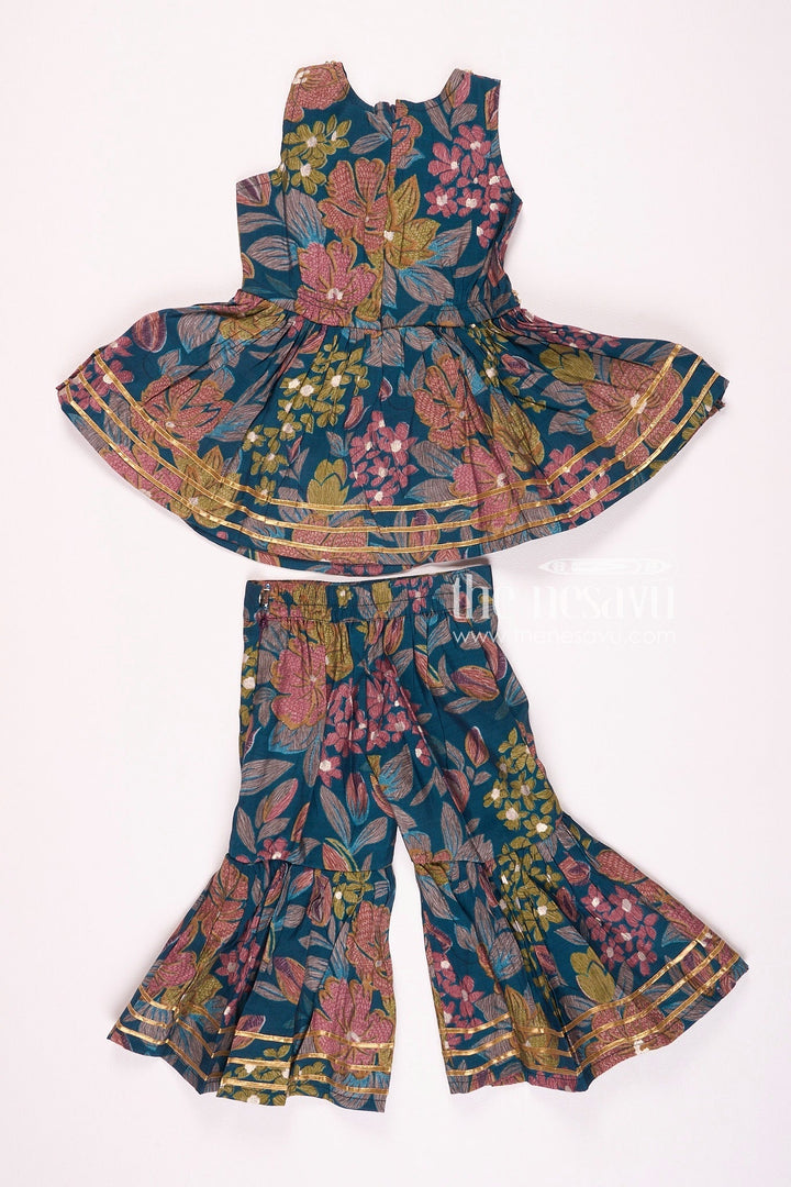 The Nesavu Girls Sharara / Plazo Set Nesavu Modal Silk Printed Sharara Plazo Top Dress for Girls Navratri Festive Wear Nesavu Nesavu Modal Silk Sharara Plazo Top Dress for Girls | Navratri Festive Wear