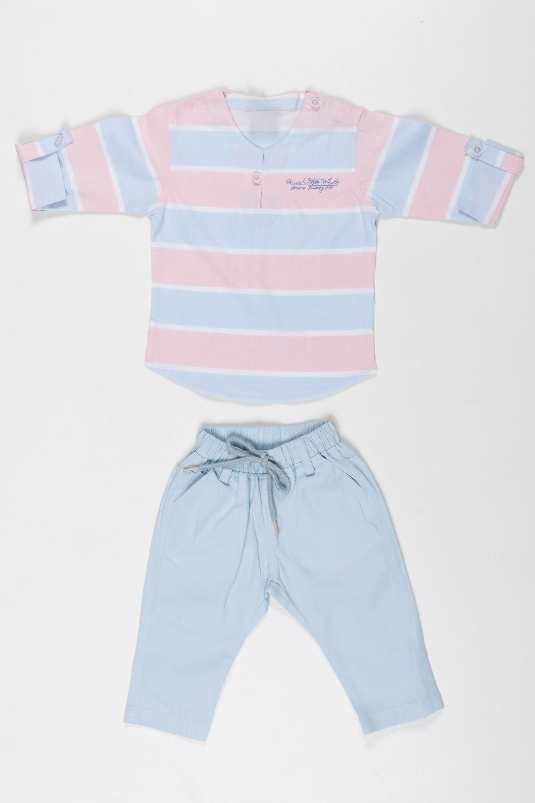 The Nesavu Boys Casual Set Pastel Perfection Boys T-Shirt and Pant Set Nesavu 12 (3M) / Pink / Cotton BCS023B-12 Soft Pastel Boys T Shirt and Pant Set | Stylish Kids Casual Wear | The Nesavu