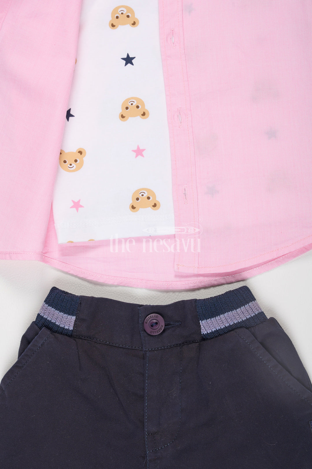 The Nesavu Boys Casual Set Pink Half Sleeve Shirt and Navy Shorts Set for Boys Nesavu Pink Half Sleeve Shirt and Navy Shorts Set for Boys - Nesavu