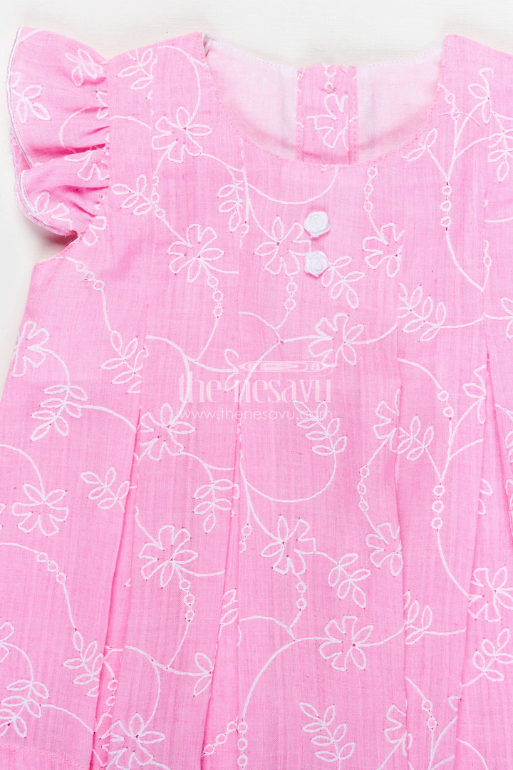 The Nesavu Baby Cotton Frocks Pink Newborn Outfit for Infants with Thread Embroidery and Matching Bloomers in Soft Cotton Nesavu Nesavu Pink Newborn Outfit Infants Embroidered Cotton Frock Soft White Bloomers