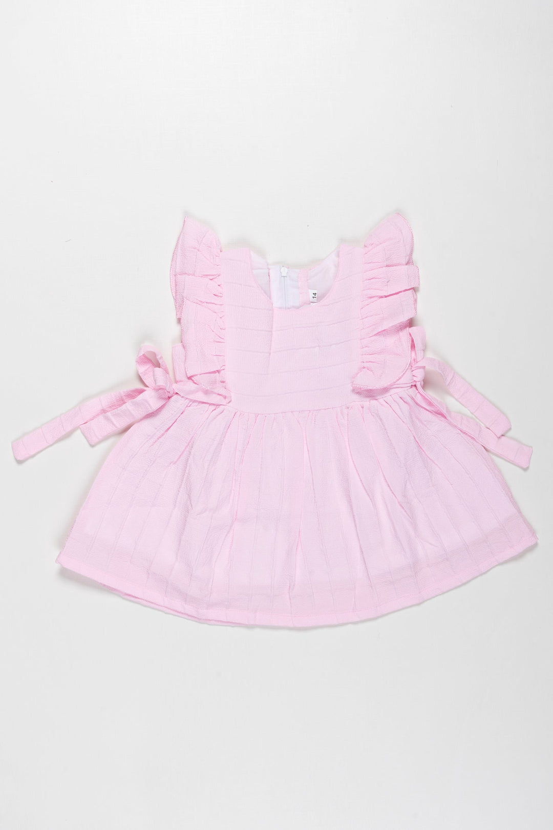 The Nesavu Baby Cotton Frocks Pink Princess Geometric Frock with Frill Accents for Baby Girls Nesavu 14 (6M) / Pink / Poly Silk BFJ525B-14 Chic Pink Cotton Frilled Frock for Infants | Baby Girls Geometric Charm | The Nesavu