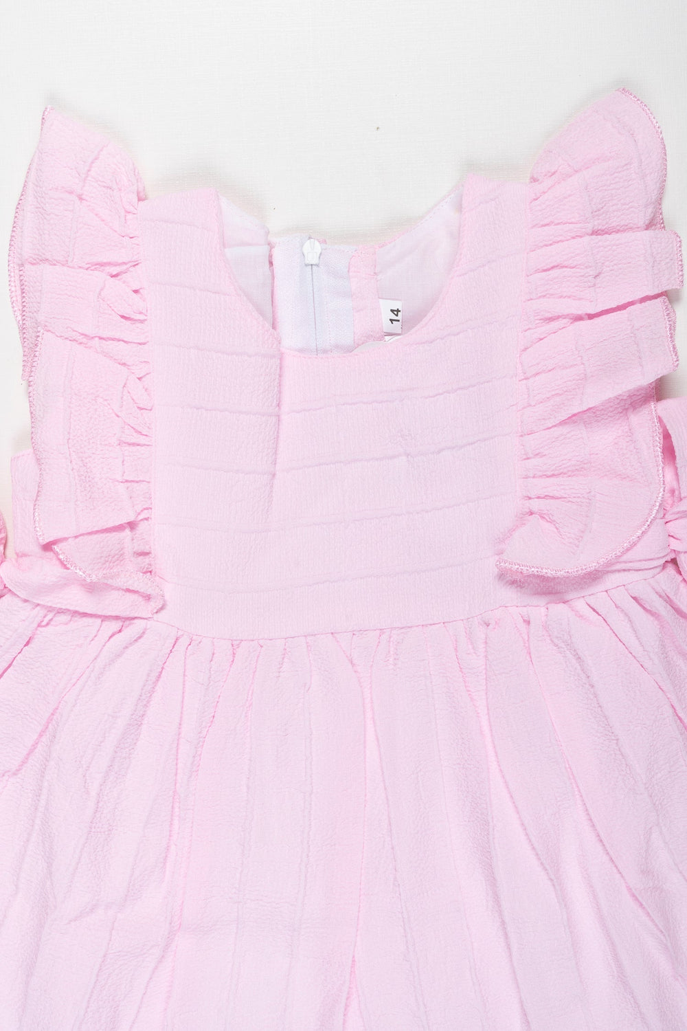 The Nesavu Baby Cotton Frocks Pink Princess Geometric Frock with Frill Accents for Baby Girls Nesavu Chic Pink Cotton Frilled Frock for Infants | Baby Girls Geometric Charm | The Nesavu