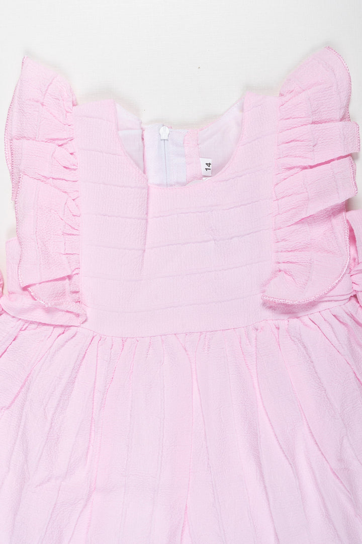 The Nesavu Baby Cotton Frocks Pink Princess Geometric Frock with Frill Accents for Baby Girls Nesavu Chic Pink Cotton Frilled Frock for Infants | Baby Girls Geometric Charm | The Nesavu
