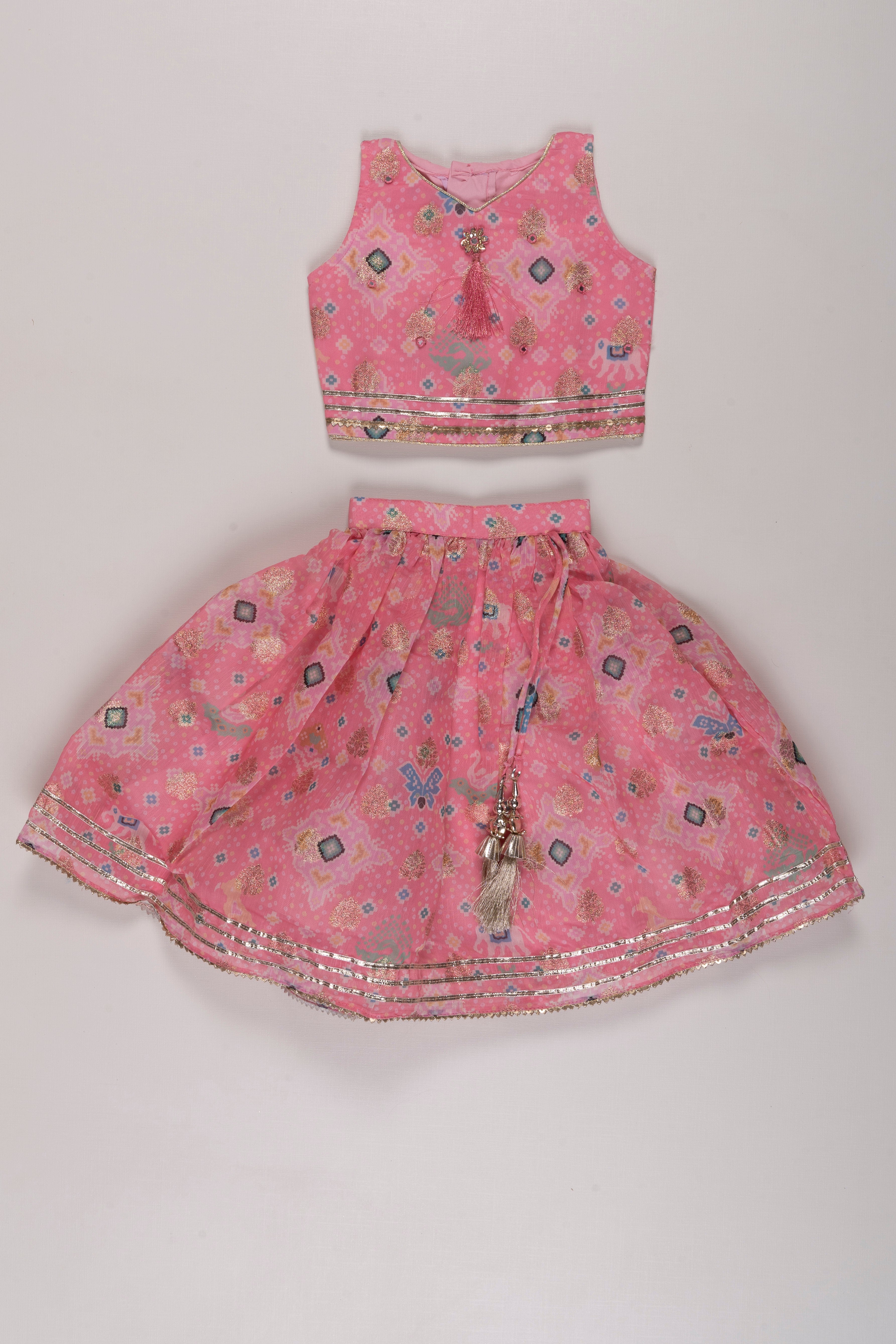 girls-boho-design-yellow-pink-embroidered-choli-ready-to-wear-lehenga-with-dupatta main image 0