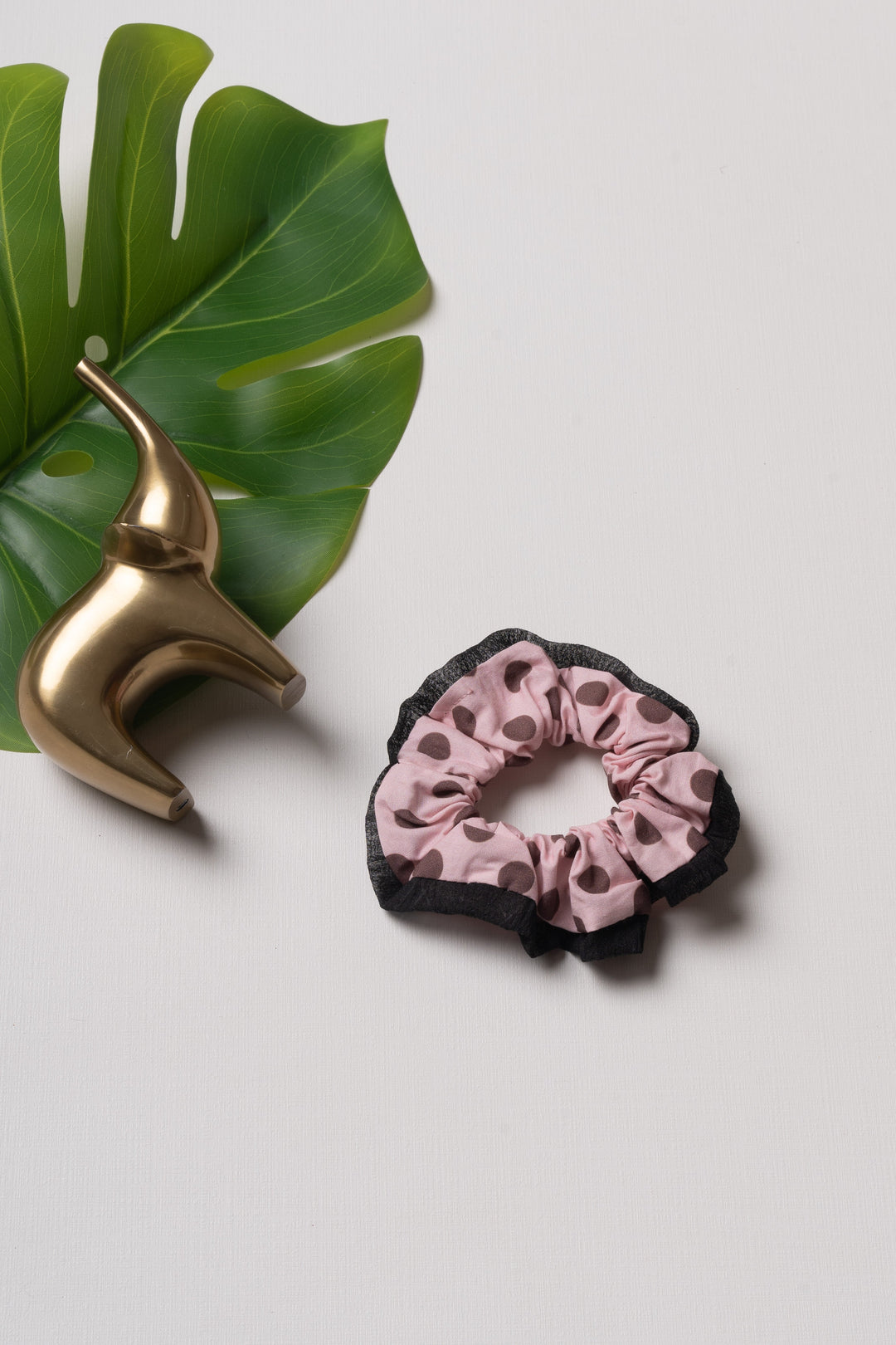 The Nesavu Scrunchies / Rubber Band Playful Pink Polka Dot Scrunchie with Charcoal Edge Nesavu Pink JHS16B Chic Pink & Charcoal Polka Dot Scrunchie | Unique Hair Bands for Styling | The Nesavu