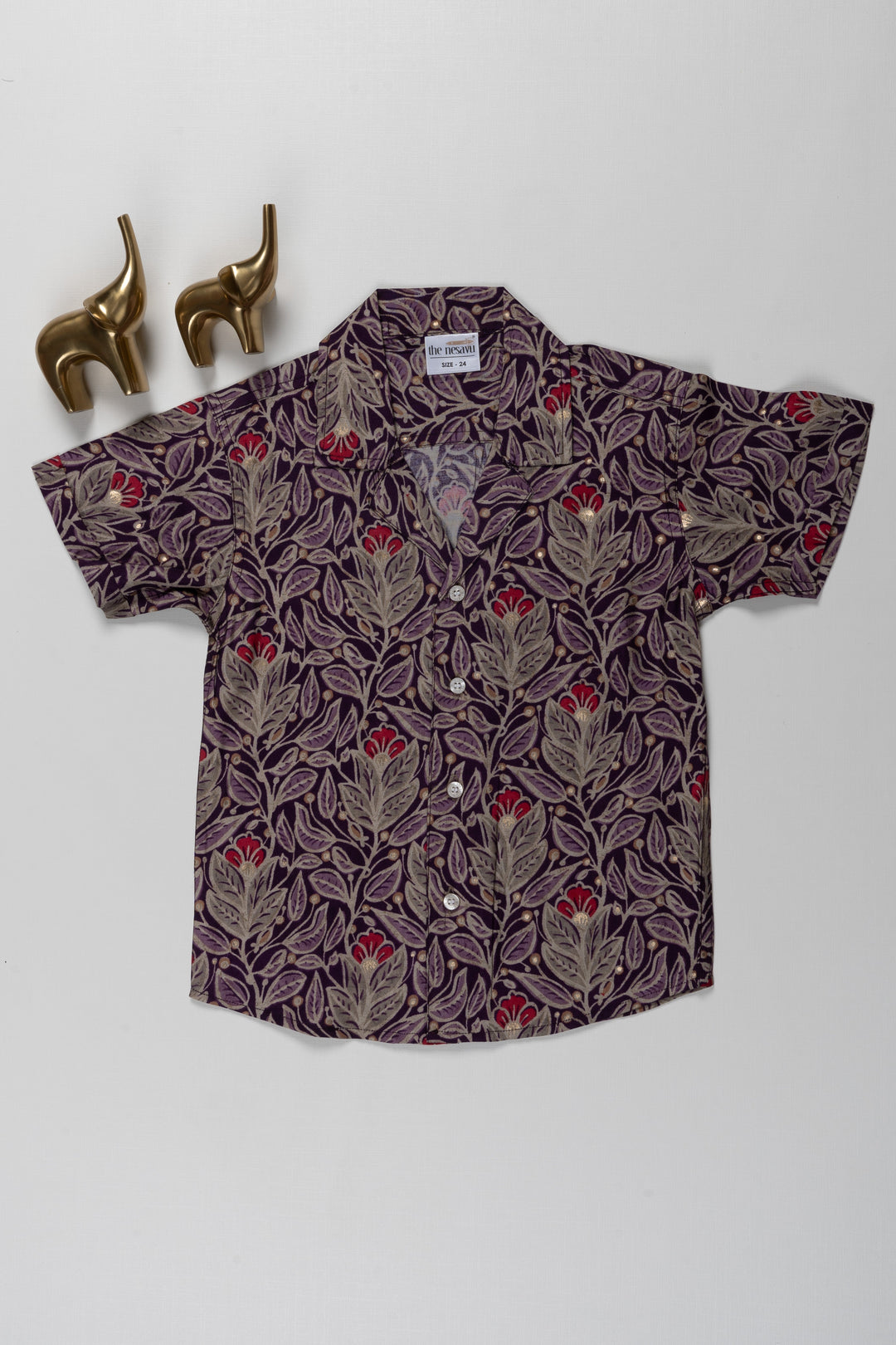 The Nesavu Boys Cotton Shirt Purple Mughal Design Floral Shirt - Perfect for Casual and Beach Wear Nesavu 16 (1Y) / Purple / Chanderi BS162A-16 Purple Mughal Design Floral Shirt - Casual & Beach Wear for Kids