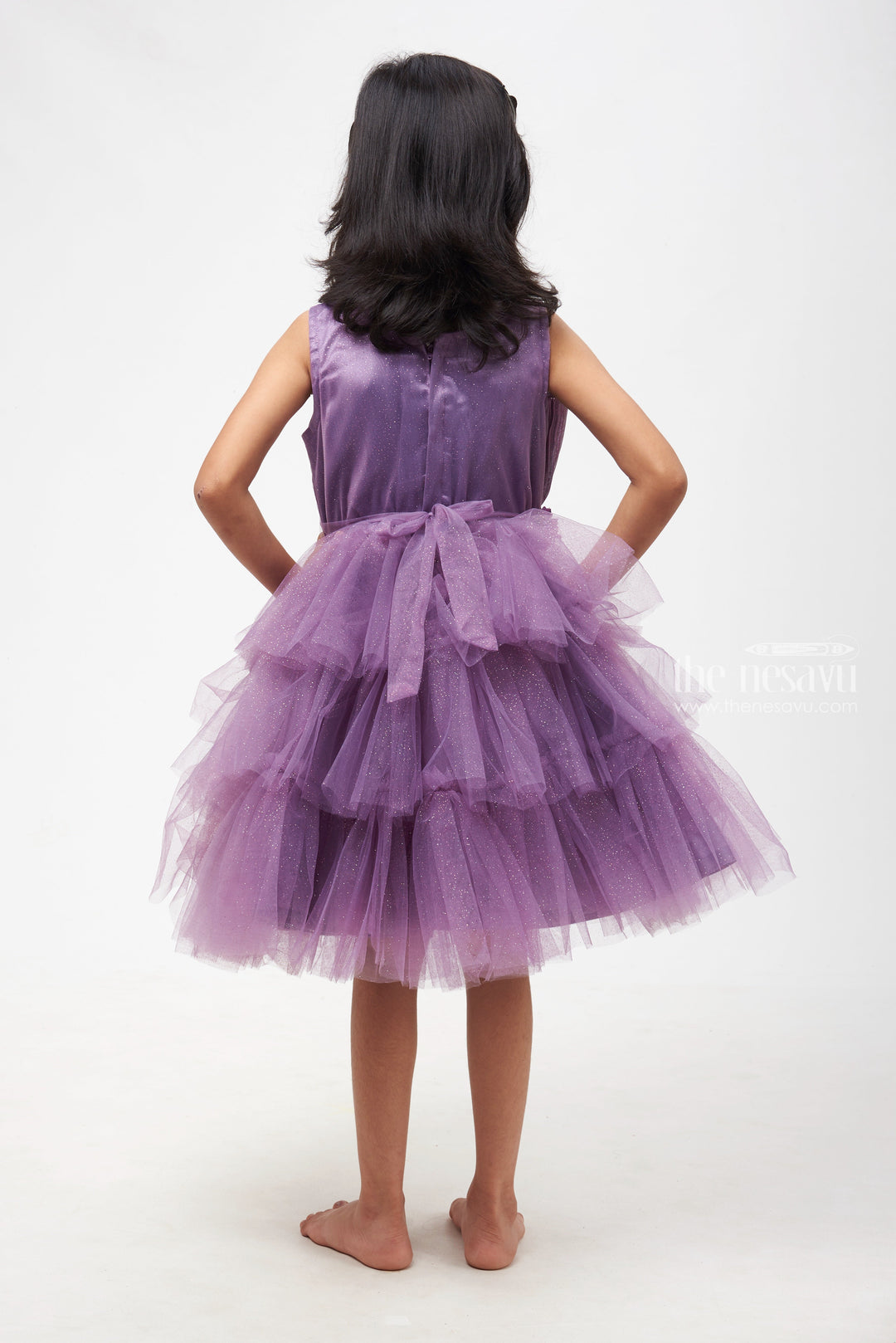 The Nesavu Girls Tutu Frock Purple Panache: Fabulous Floral Embellished Party Frock with Layered Pleats for Trendsetting Girls Nesavu Baby Party Frock Exquisite Designs | Birthday Frock for 2-Year-Old Girl | The Nesavu