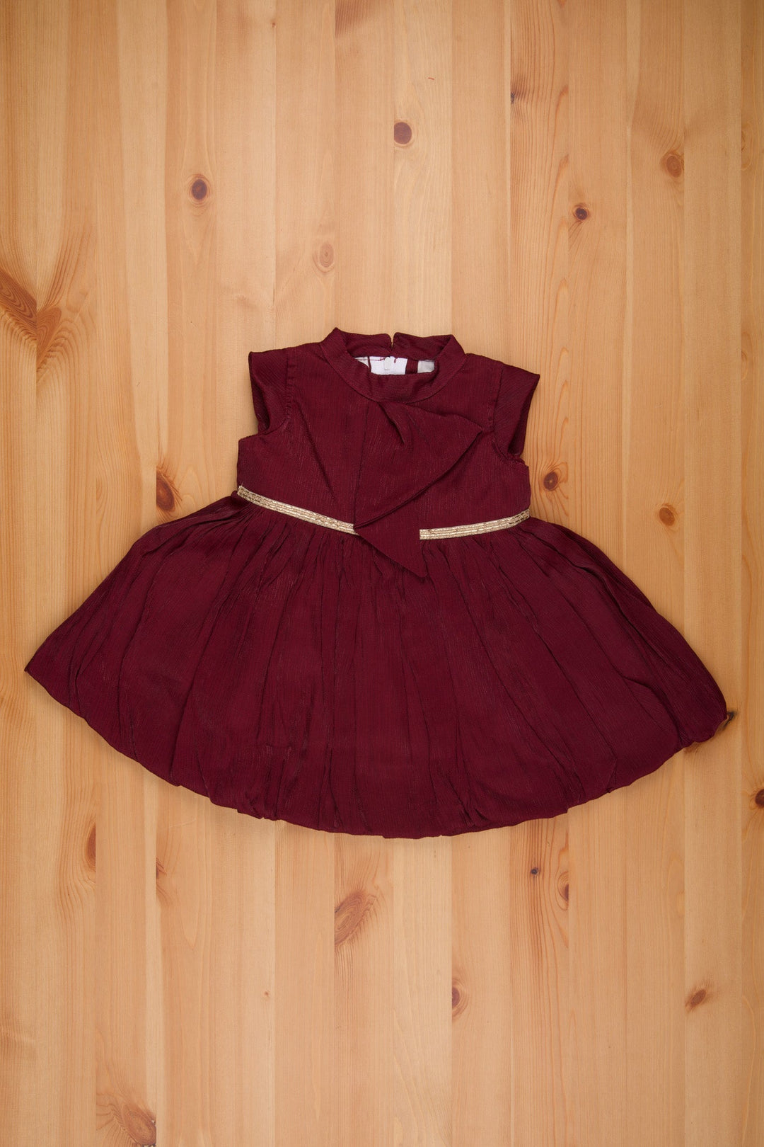 The Nesavu Baby Fancy Frock Purple Trendy Balloon Kids Frock Contemporary High Neck, Cap Sleeve, & Golden Waist Embellishment Nesavu 14 (6M) / Purple / Crepe BFJ463C-14 Soft Newborn Outfit | Stylish Newborn Outfits |The Nesavu