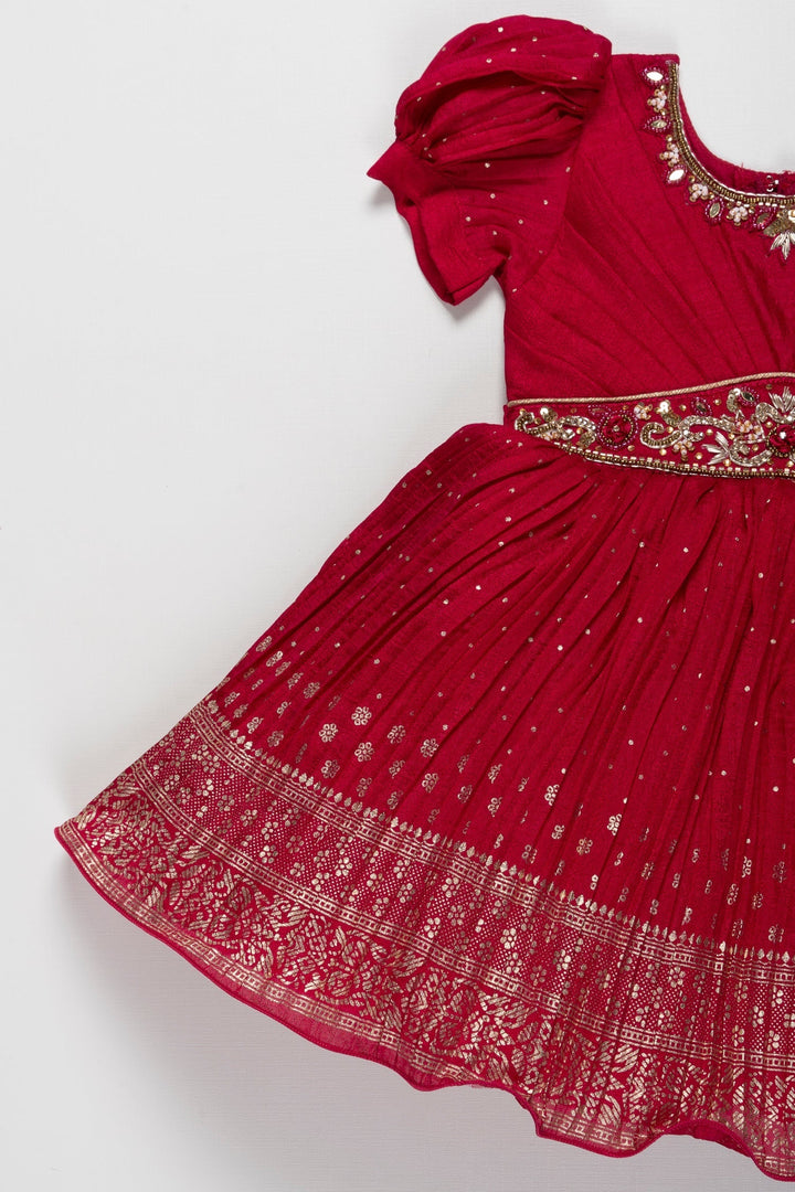 The Nesavu Silk Party Frock Radiant Pink Silk Frock for Girls - Designer Pattu Party Wear Perfect for Ugadi Festivities Nesavu Girls Festive Pink Silk Frock | Traditional Pattu Dress for Ugadi & Ramzan | The Nesavu
