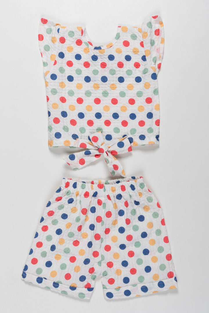 The Nesavu Baby Casual Sets Rainbow Polka Playset - Vibrant Cotton Top and Shorts Combo for Girls Nesavu 14 (6M) / Blue / Popcorn Polysilk BFJ533A-14 Colorful Girls Polka Dot Cotton Outfit | Easy-Breezy Summer Active Wear Set | The Nesavu