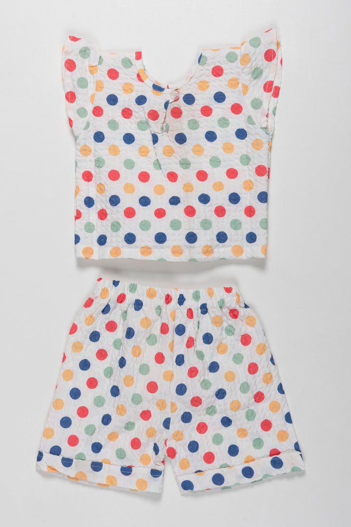 The Nesavu Baby Casual Sets Rainbow Polka Playset - Vibrant Cotton Top and Shorts Combo for Girls Nesavu Colorful Girls Polka Dot Cotton Outfit | Easy-Breezy Summer Active Wear Set | The Nesavu