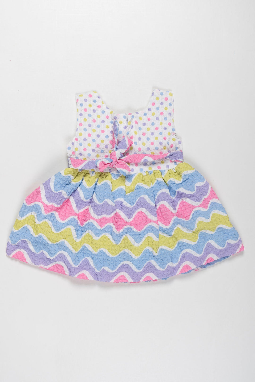 The Nesavu Baby Fancy Frock Rainbow Ripple Baby Frock with Polka Dots - Summer Splash Collection Nesavu Chic Rainbow Polka Dot Dress for Infants | Vibrant Newborn Summer Outfits | The Nesavu