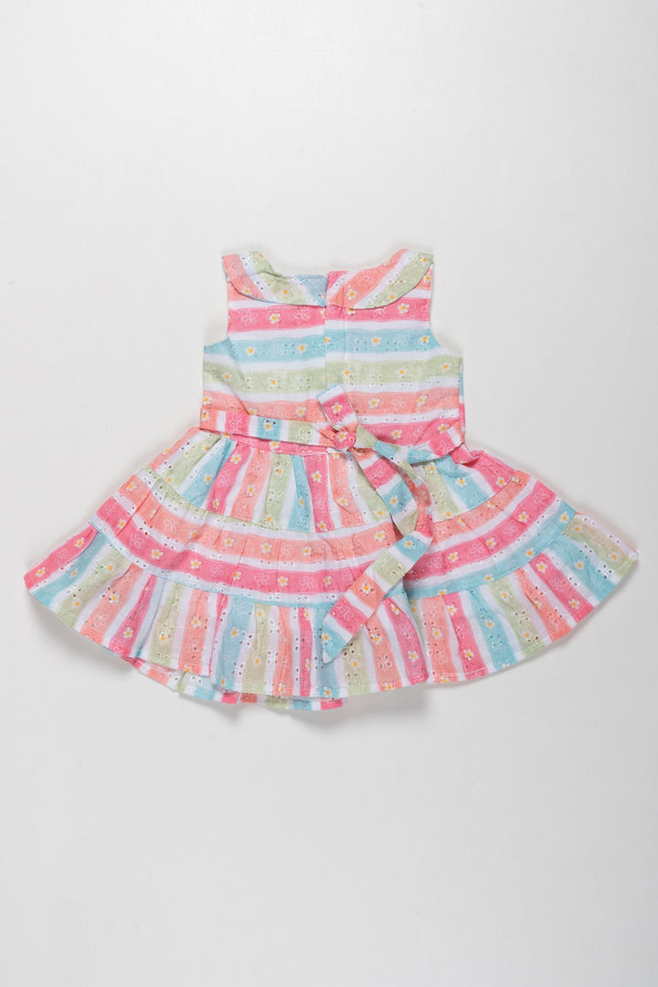 The Nesavu Girls Cotton Frock Rainbow Stripe Chikan Embroidered Cotton Frock for Girls - Vibrant and Versatile Nesavu Buy Embroidered Cotton Frock for Girls | Colorful Daily & Party Dress Online | The Nesavu