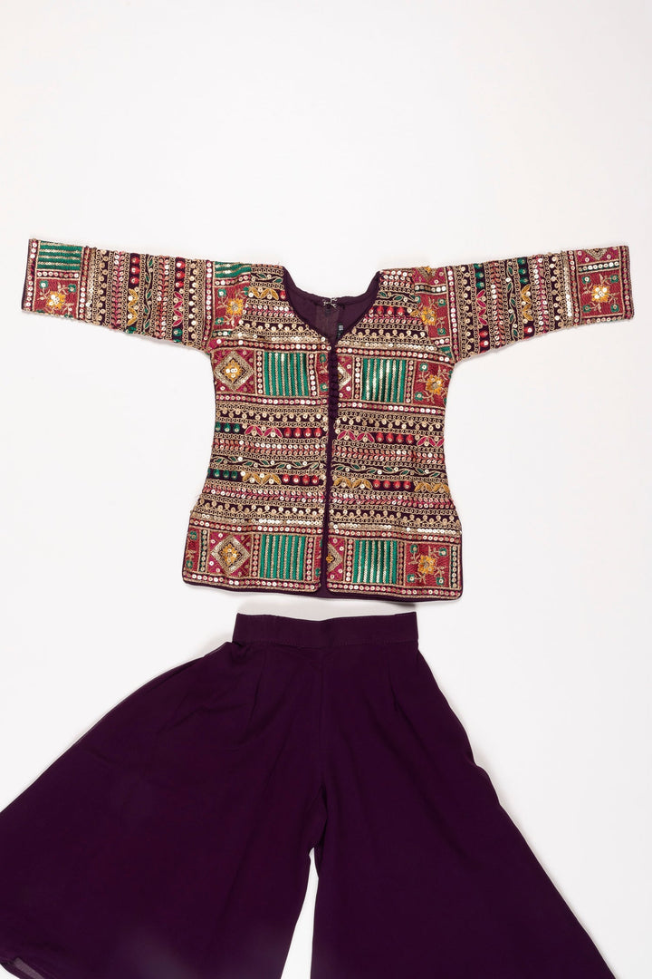 The Nesavu Girls Sharara / Plazo Set Regal Purple Blouse and Palazzo Pant Set for Girls Nesavu Elegant Purple Ethnic Palazzo Set for Girls | Modern Festive Kids Wear | The Nesavu