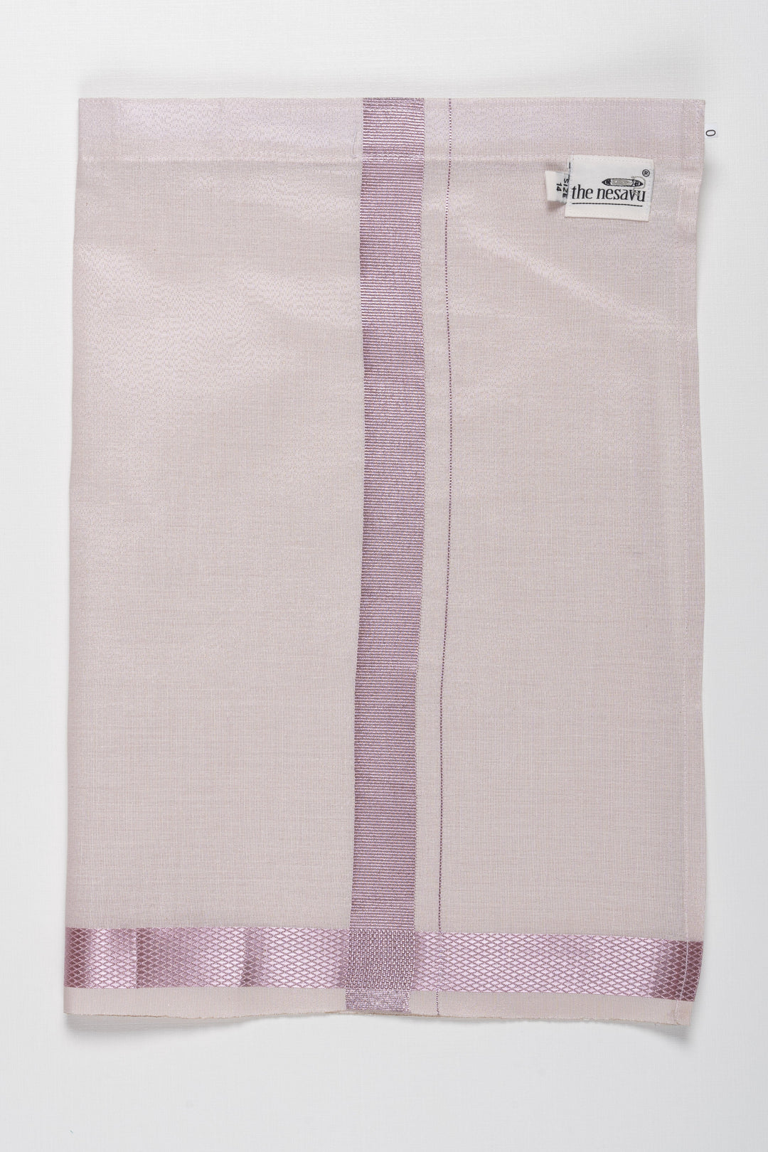 The Nesavu Boys Vesti Sophisticated Silver Boys Dhoti with Lavender Accent Stripes Nesavu 14 (6M) / Purple / Gold Tissue D010C-14 Elegant Silver and Lavender Boys Dhoti | Stylish Festive Wear for Young Gentlemen | The Nesavu
