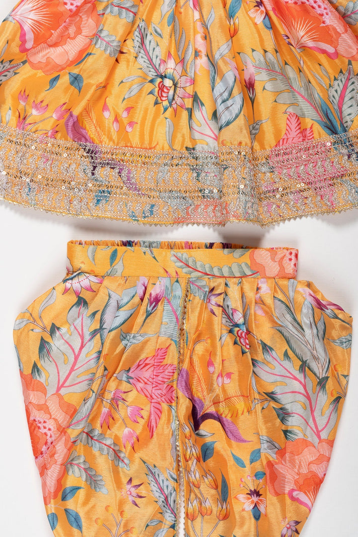 The Nesavu Girls Dothi Sets Sun-Kissed Elegance: Girl's Aliacut Kurti with Dhoti Pant and Dupatta Set Nesavu Shop Vibrant Girl's Aliacut Kurti & Dhoti Pant Set with Dupatta | The nesavu