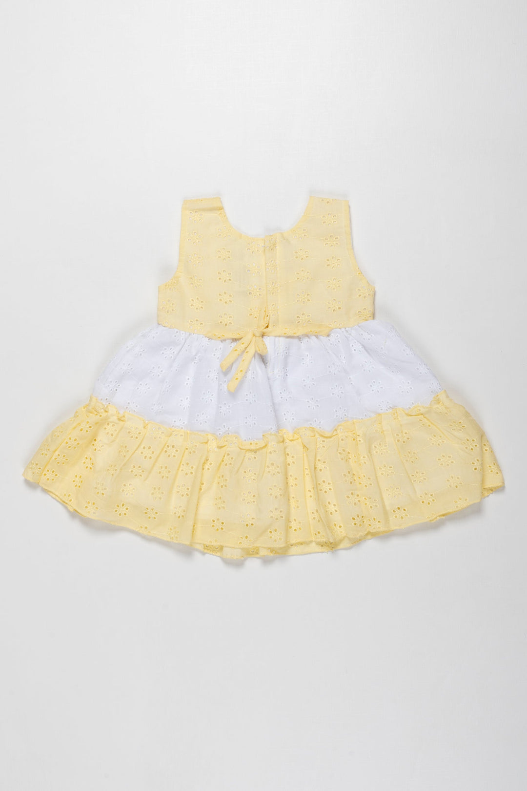 The Nesavu Baby Cotton Frocks Sunny Daisy Eyelet Cotton Frock for Baby Girls Nesavu Infant Yellow Summer Eyelet Frock | Breathable Cotton Wear for Baby Girls | The Nesavu