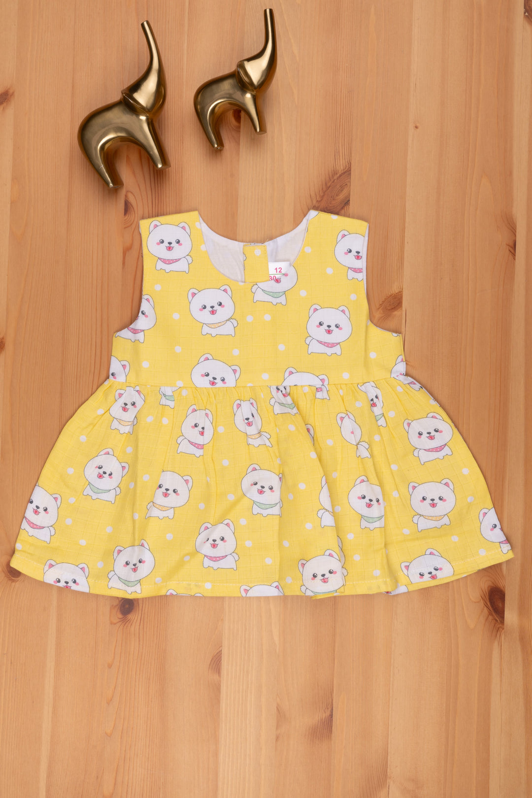 The Nesavu Baby Cotton Frocks Sunny Yellow Animal Print Infants Casual Dress Charm Nesavu 12 (3M) / Yellow / Cotton BFJ441D-12 Animal Cartoon Printed Fancy Frock For Newborn Babys | Buy Dailywear Frock Online | The Nesavu