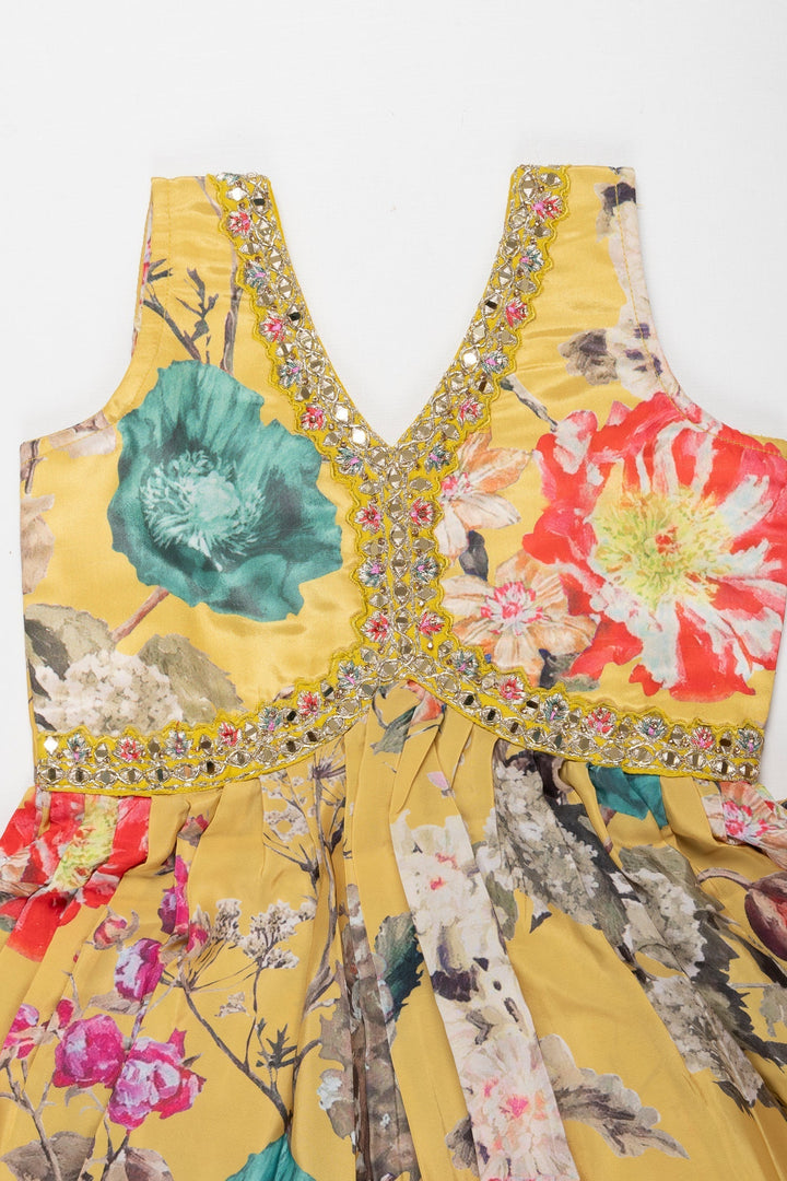 The Nesavu Girls Sharara / Plazo Set Sunset Blooms: Girl's Aliacut Kurti with Palazzo Ensemble Nesavu Shop Girl's Floral Aliacut Kurti and Palazzo Set | Sunset Blooms Collection | The Nesavu