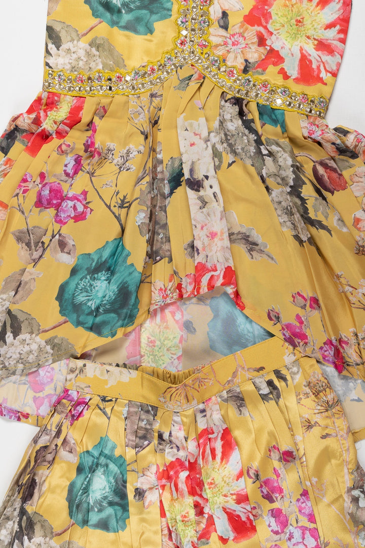 The Nesavu Girls Sharara / Plazo Set Sunset Blooms: Girl's Aliacut Kurti with Palazzo Ensemble Nesavu Shop Girl's Floral Aliacut Kurti and Palazzo Set | Sunset Blooms Collection | The Nesavu
