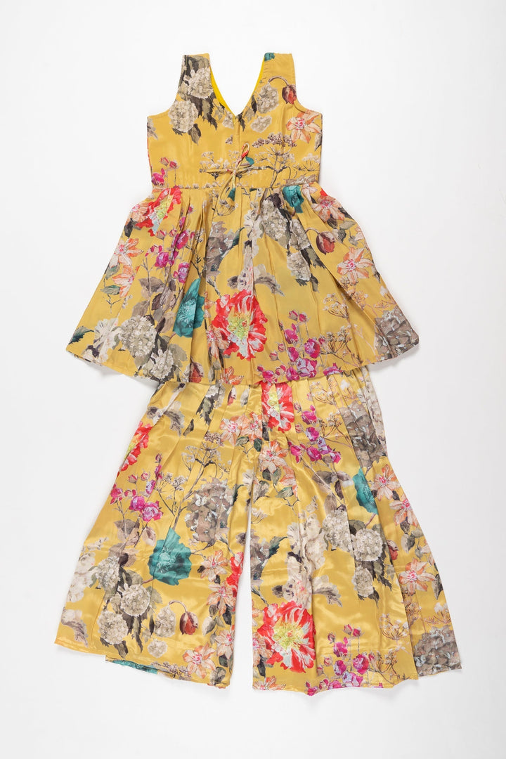 The Nesavu Girls Sharara / Plazo Set Sunset Blooms: Girl's Aliacut Kurti with Palazzo Ensemble Nesavu Shop Girl's Floral Aliacut Kurti and Palazzo Set | Sunset Blooms Collection | The Nesavu
