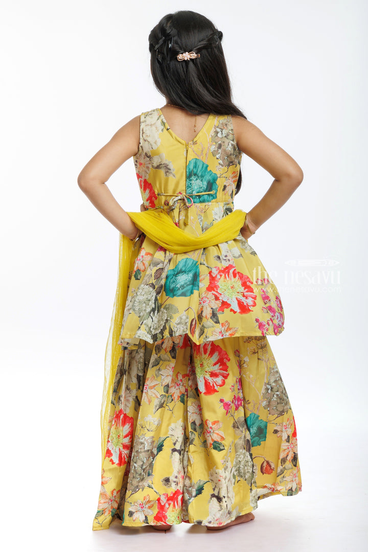The Nesavu Girls Sharara / Plazo Set Sunset Blooms: Girl's Aliacut Kurti with Palazzo Ensemble Nesavu Shop Girl's Floral Aliacut Kurti and Palazzo Set | Sunset Blooms Collection | The Nesavu
